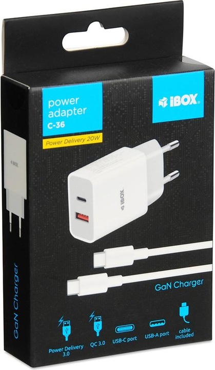 Actual product image iBox Travel charger I-BOX C-36 PD20W white (20 W)