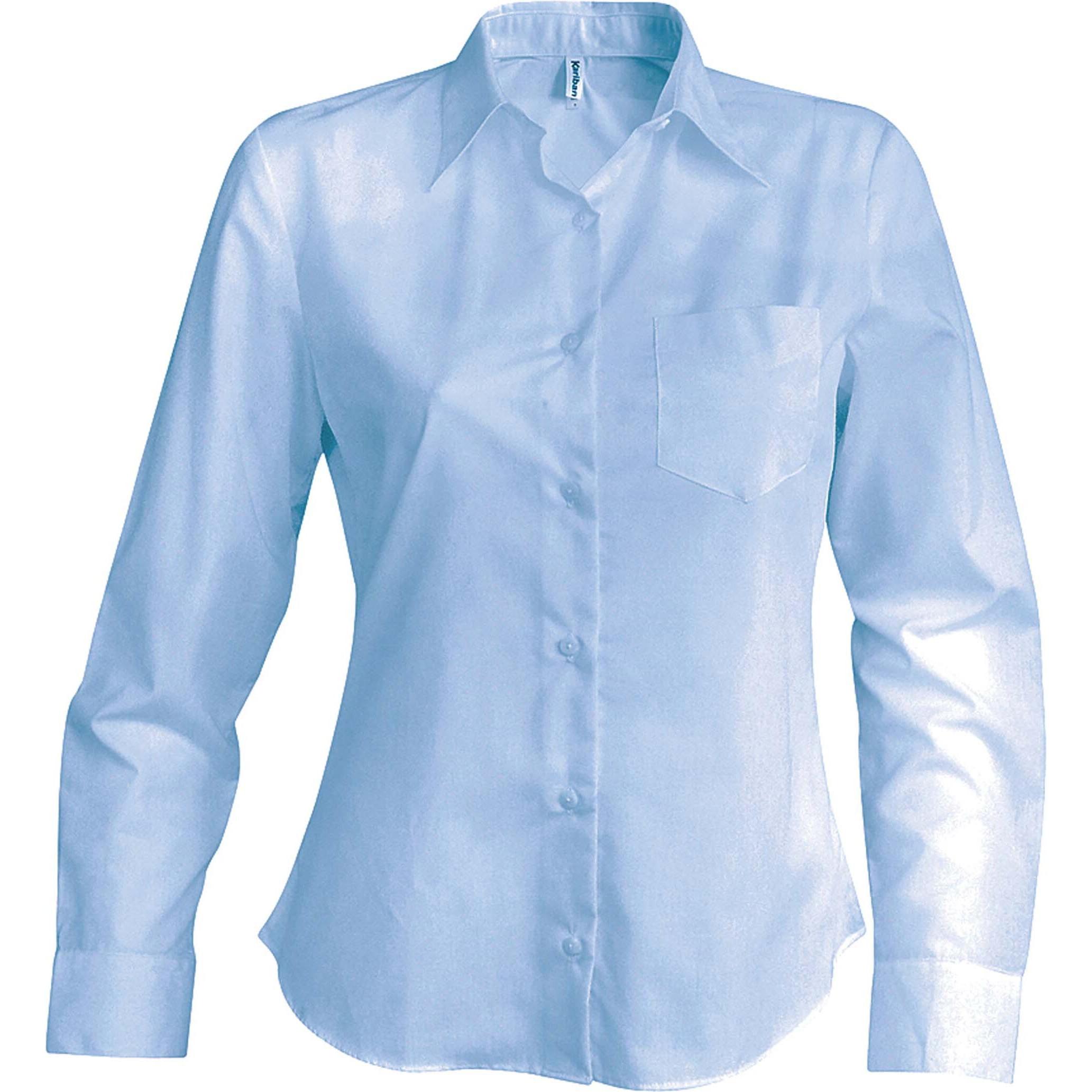 Kariban, Damen, Hemd, Damenbluse mit langen Ärmeln Jesica, Blau, (XS)