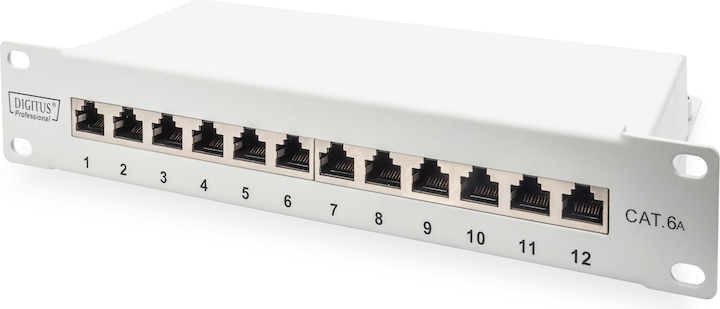 Immagine prodotto Digitus CAT 6A Patch Panel, schermato, 12 porte, 1HE, 10", grigio