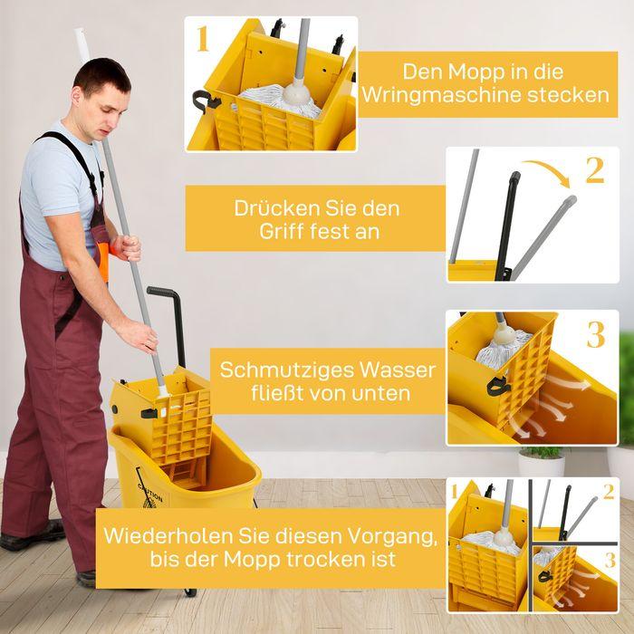 Immagine prodotto Swisshandel24 Putzwagen Reinigungswagen 36 Liter Eimer mit Presse, Mopp und Griff Gelb (1 pz.)