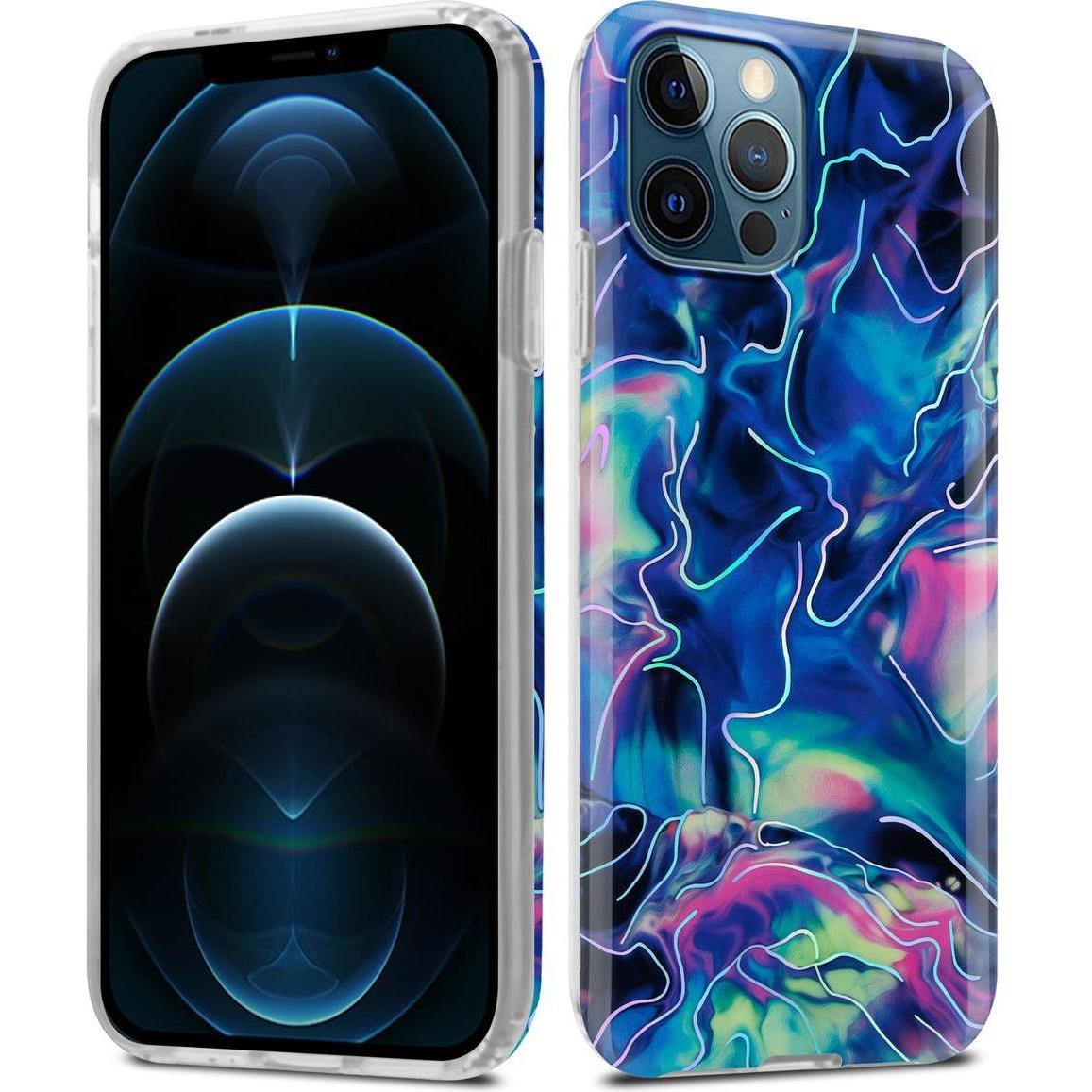 Cadorabo IMD TPU Bunter Marmor Cover (Apple iPhone 12 Pro Max), Smartphone Hülle, Blau