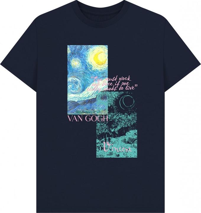 Actual product image Apoh Unisex Adult Starry Night Collage Vincent Van Gogh T-Shirt (XXL)