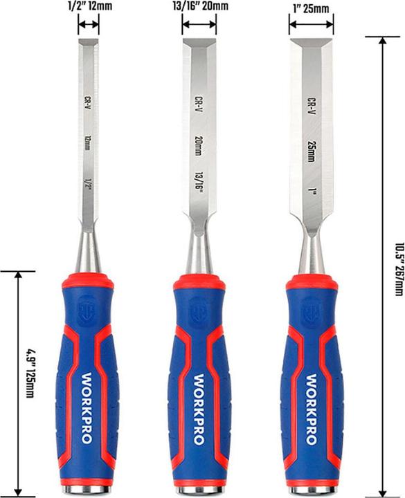 Actual product image Workpro Chrome vanadium steel chisel set 3 pieces