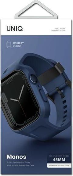 Produktbild Uniq pasek Monos 2in1 Apple Watch Strap + Case Series 4/5/6/7/8/SE/SE2 44/45mm. niebieski/marine blu (PC, Plastic, TPU)