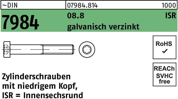 Actual product image Cheese head screw DIN 7984 with hexagon socket M 6 x 20 -T30 8.8 galvanised (500 Screws per piece)