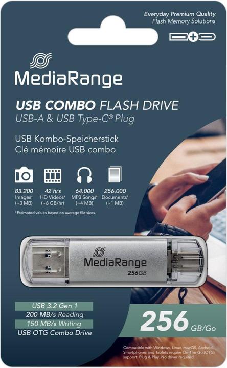 Actual product image MediaRange Combo-Stick (256 GB, USB-A, USB-C)