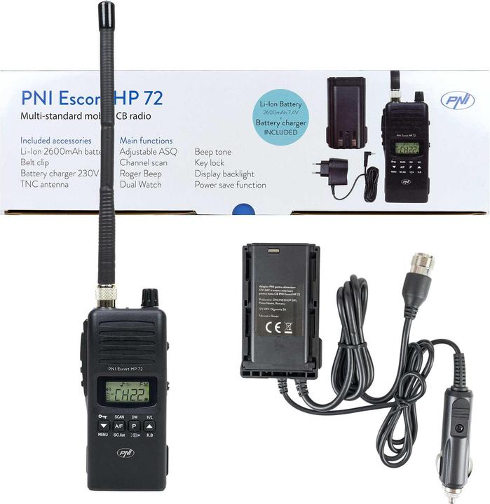 Produktbild PNI Escort HP 72 CB-Funkpaket mit 12V-24V-Netzteil und externer Antenne (0.50 km)