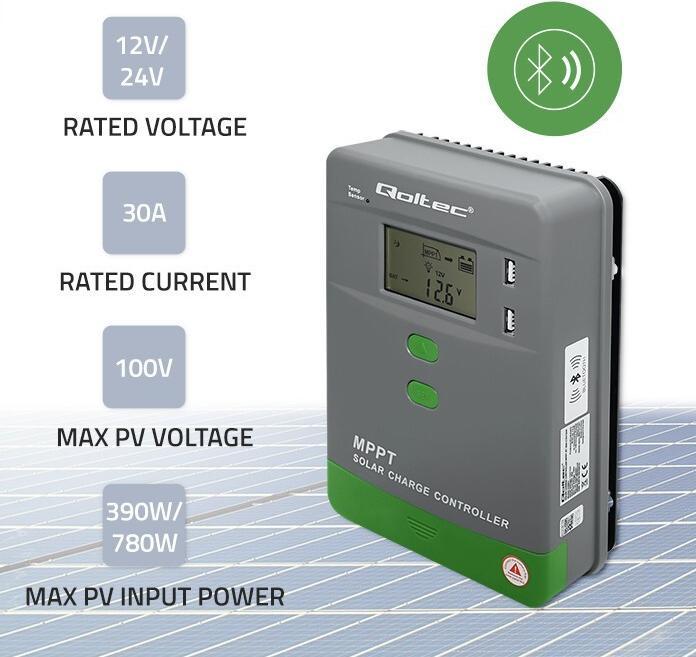 Actual product image Qoltec Solar-Laderegler MPPT mit Temp. Sensor