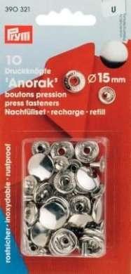 Actual product image Prym Push button anorak, to refill, silver 15 mm, card 10 pcs.