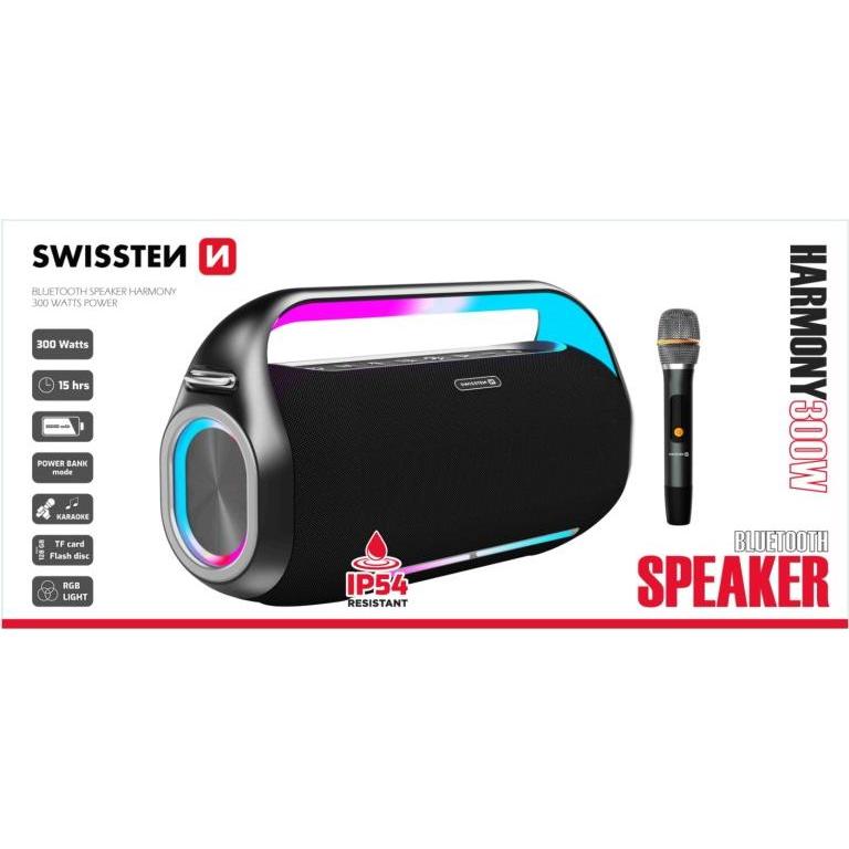 Thumbnail - Swissten Bluetooth Lautsprecher Harmony 300W Schwarz (15 h, Stromversorgung über USB), Bluetooth Lautsprecher, Schwarz