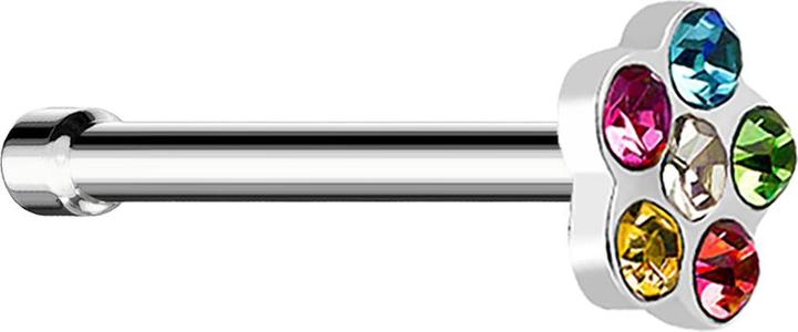 Image du produit Star Piercing Nasenstecker gerade silber mit Blume und 5 Kristalle farbig (sans laiton, Acier chirurgical 316L)