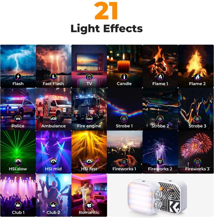 Produktbild K&F Concept RGB LED Video Light, Built-in 2000mA battery (White) (Videoleuchte)