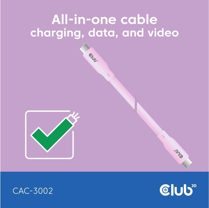 Produktbild Club 3D Club3D Lifestyle USB-C Kabel PD 240W,20Gbps 2m pink St/St retail (2 m, USB 4.0)
