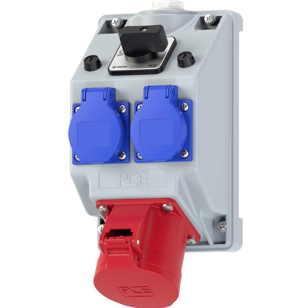 PCE, Ciabatta multipresa, PC Electric 160825521 Steckdosen-Verteiler Grau, Blau, Rot (2x, CEE 7/3, CEE 7/4)