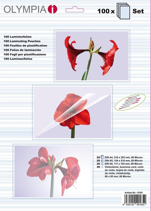 Produktbild Olympia Laminierfolien - Set (A4, A5, A6, 100 Stück, 80 µm)