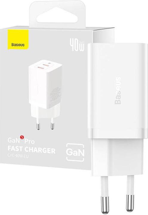 Productafbeelding Baseus Wandlader GaN5 40W, 2x USB C (Wit) (40 W)