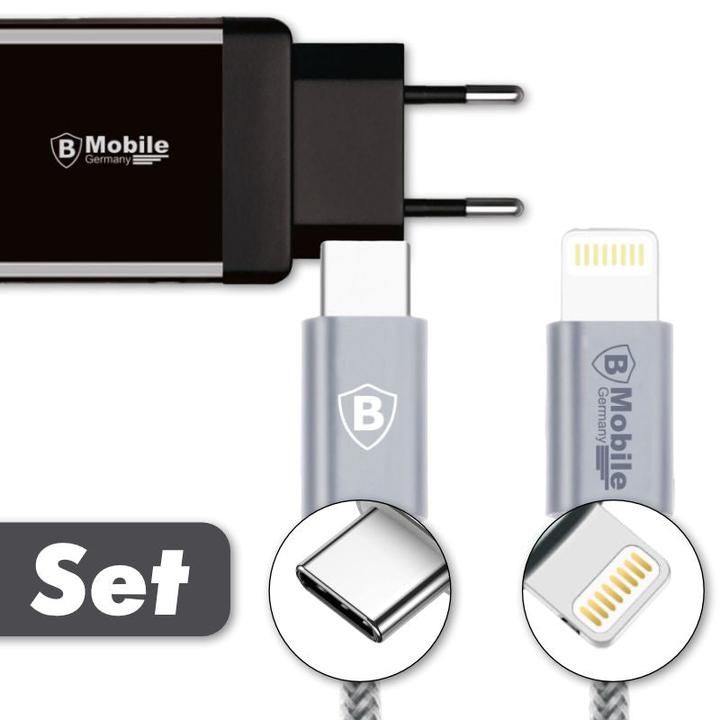 Actual product image Hermex USB-C to Lightning Cable with USB Power Adapter Quick Charge Adapter (20 W, 2 ports)