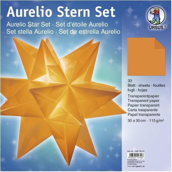 Ursus, Bastelpapier, Faltblätter Aurelio Stern Transparentpapier 115g/qm 30x30cm 33 Blatt orange (115 g/m², 33 x)