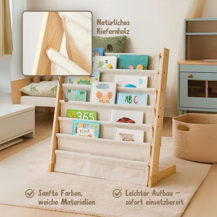 Actual product image Hermex Holzregal mit Baumwolltuch Kinderregal Bücherregal Kinderbuchregal