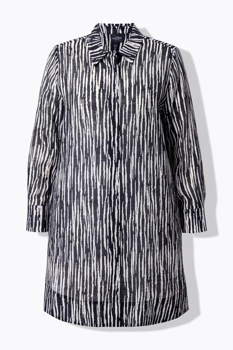 Actual product image Ulla Popken Textured Striped Button Down Tunic Blouse (60)