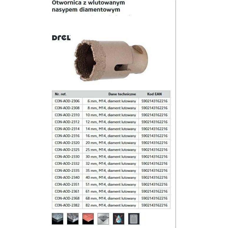 Drel, Lochsäge, KRON M14 MIT GELÖTETEM DIAMANT 20 mm KON-AOD-2320 (20 Millimeter)
