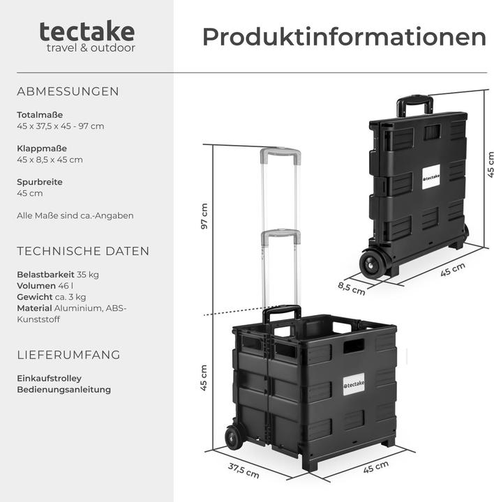 Image du produit tectake Chariot de Courses à Roulettes