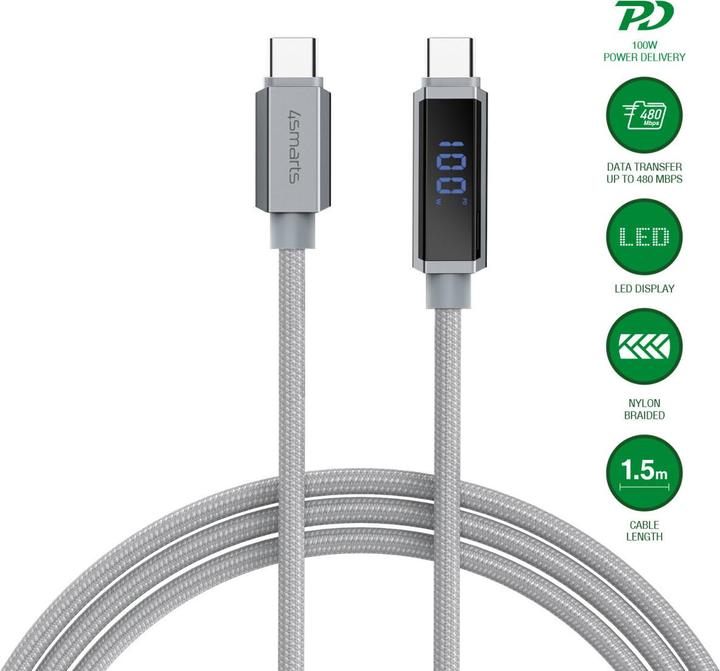 Productafbeelding 4smarts Kabel DigitCord (1.50 m, USB 2.0, 100 W)