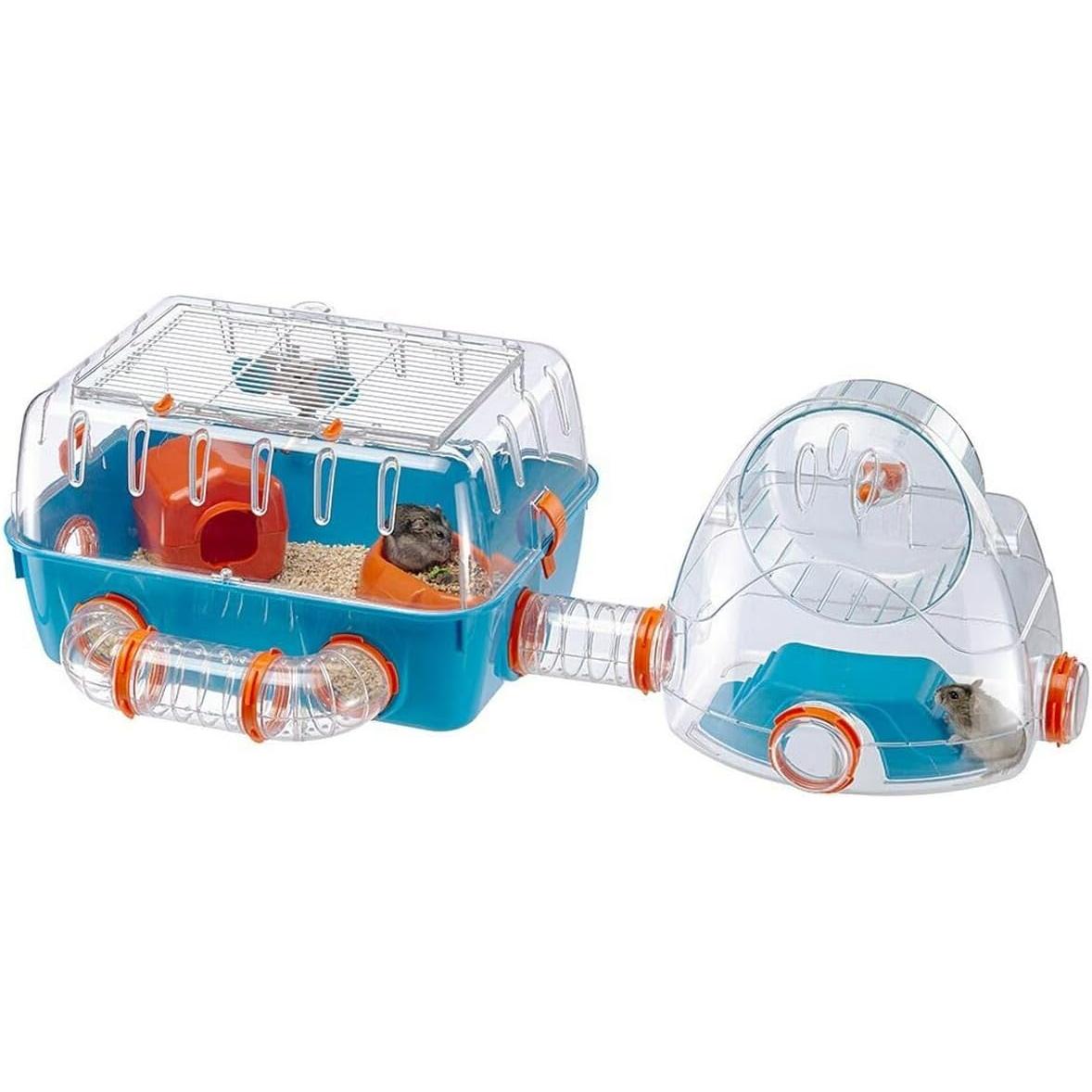 Ferplast Ferplast Cage pour hamsters COMBI 2, habitat pour petits rongeurs, plastique robuste, toit avec grille qui s'ouvre, tunnel et module de jeux, accessoires inclus, 79,5 x 29,5 x h 26,3 cm Bleu Bleu