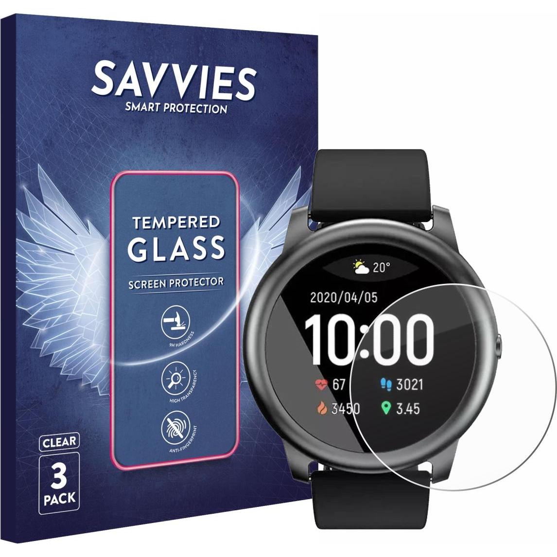 Savvies Panzerglas Hartglas Displayschutz, Smartwatch Schutzfolie, Transparent
