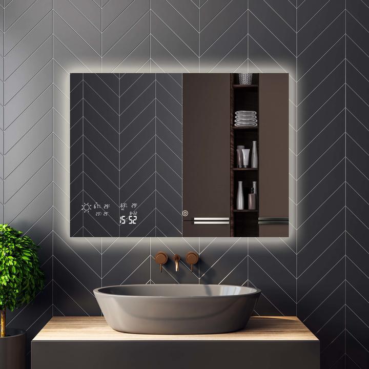 Produktbild Heidenfeld Infrarot Spiegelheizung Infrarotheizung Wetteranzeige Wifi LED Licht (250 Watt) (250 W)