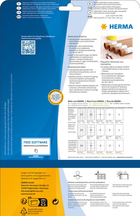 Nutritional values and ingredients HERMA Weatherproof shipping labels A4