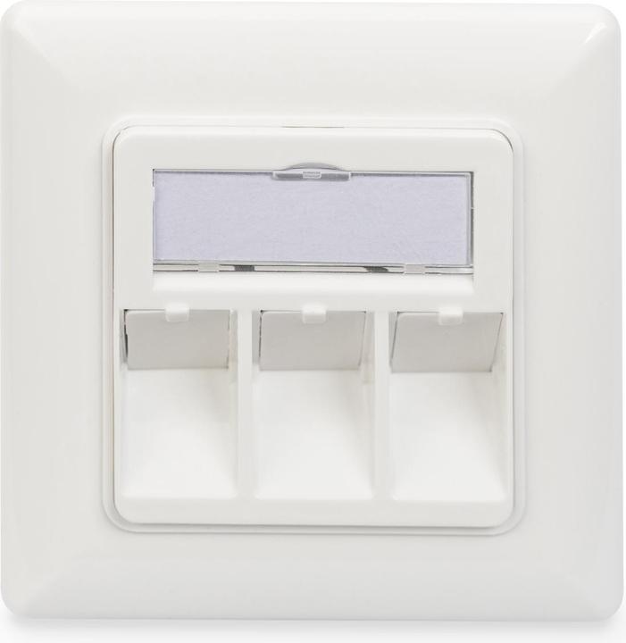 Produktbild Digitus Frontplatte für Keystone Jacks 3x RJ45 Staubschutz 80/80 + Zentralplatte reinweiss seperater Mass..