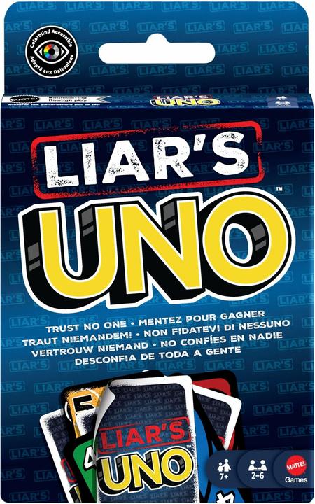 Produktbild Mattel UNO Liars (Deutsch, Englisch, Französisch, Italienisch, Niederländisch, Portugiesisch, Spanisch, 2 - 6 Spieler)