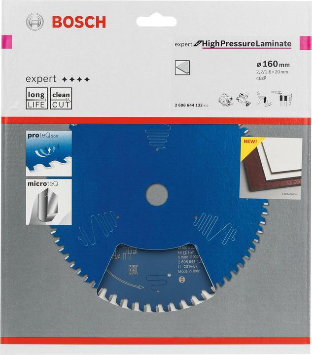 Produktbild Bosch Professional Zubehör Kreissägeblatt Expert for High Pressure Laminate, 160 x 20 x 2,2 mm, 48