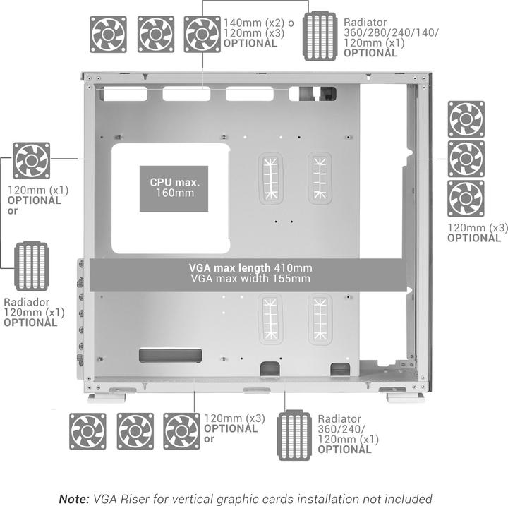 Produktbild Mars Gaming Boitier Moyen Tour E-ATX MC-Nova avec panneaux vitrés (Blanc) (mATX, Mini-ITX, ATX, E-ATX)