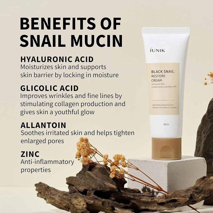Produktbild Konjac Sponge IUNIK Black Snail Restore Cream przeciwstarzeniowy krem regenerujący 60ml (60 ml, 24h Creme)