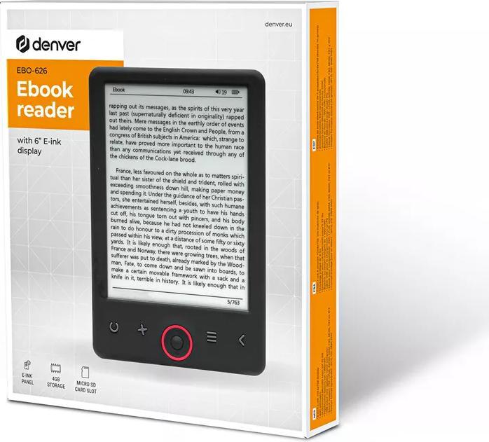 Actual product image Denver E-READER EBO-626 (6", 4 GB, Juoda)