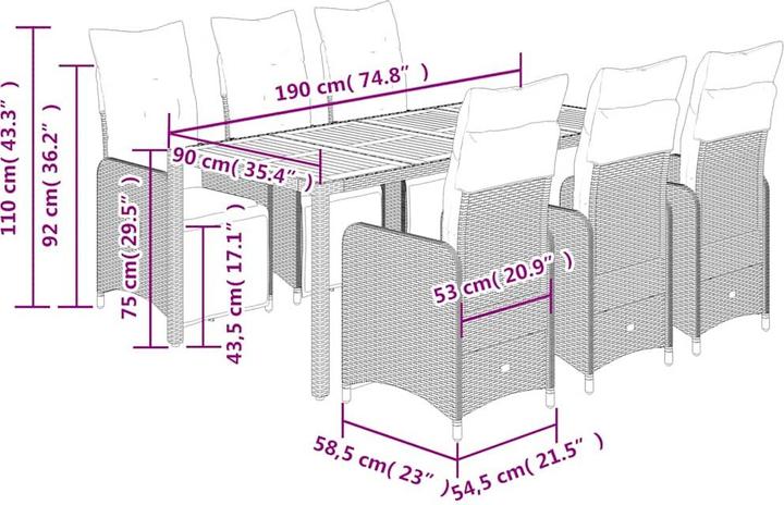Image du produit vidaXL Bistro Set (190 x 90 x 75 cm)