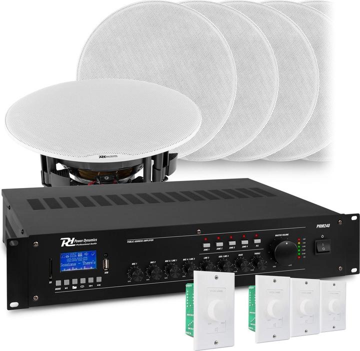 Power Dynamics con Bluetooth, 4 zone, 8 altoparlanti interni (5) e amplificatore da 240W 100V (Passivo)