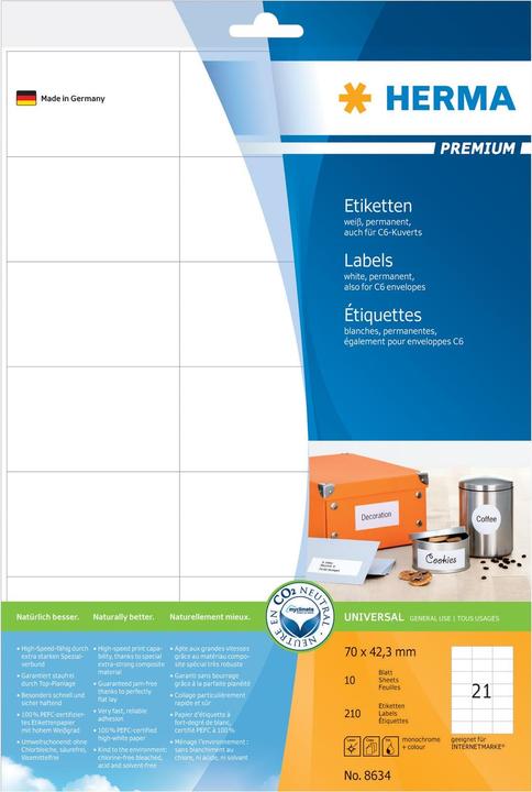 Produktbild HERMA Universal Etiketten A4