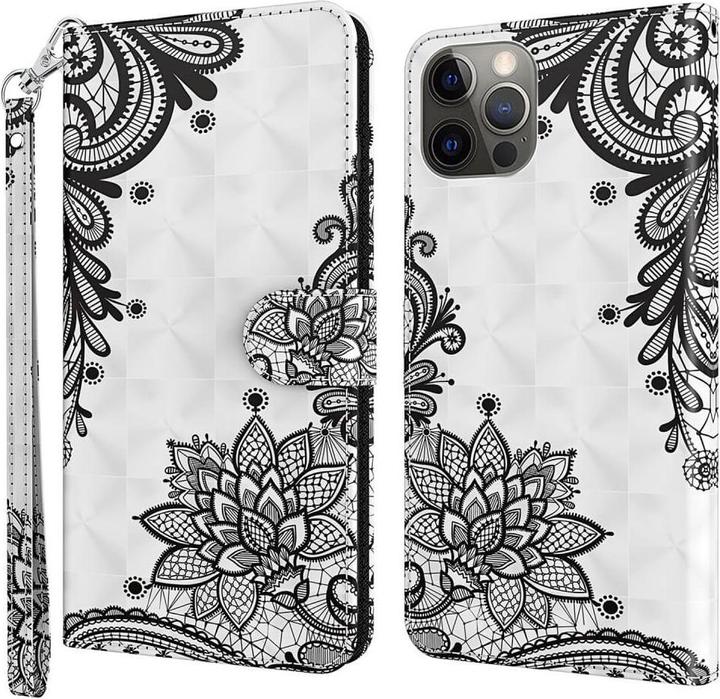 Produktbild Cover-Discount iPhone 15 - Etui Glitzer Effekt Blumen schwarz (Apple iPhone 15)