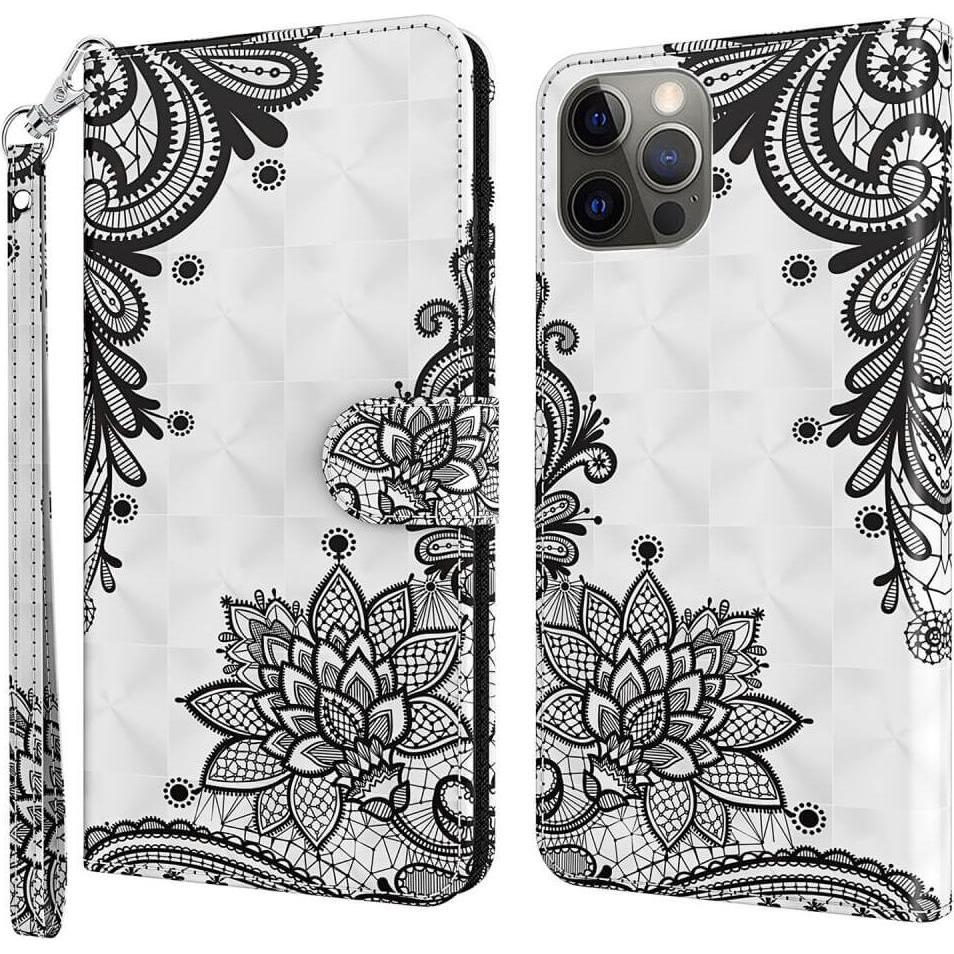 Cover-Discount iPhone 15 - Etui Glitzer Effekt Blumen schwarz (Apple iPhone 15), Smartphone Hülle, Schwarz