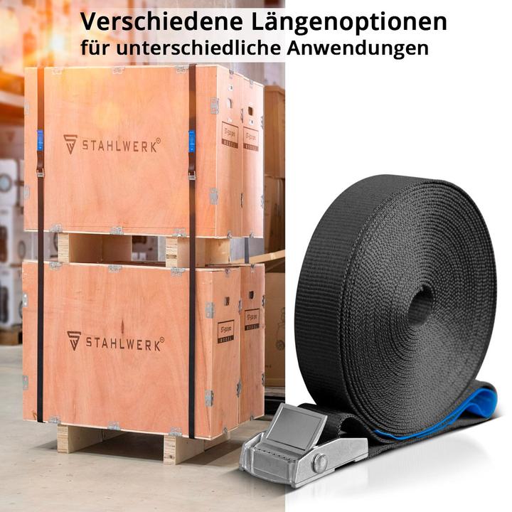 Image du produit Stahlwerk Lot de 4 sangles de serrage 6 m x 25 mm LC 250 daN Sangle de fixation Sangle d'arrimage