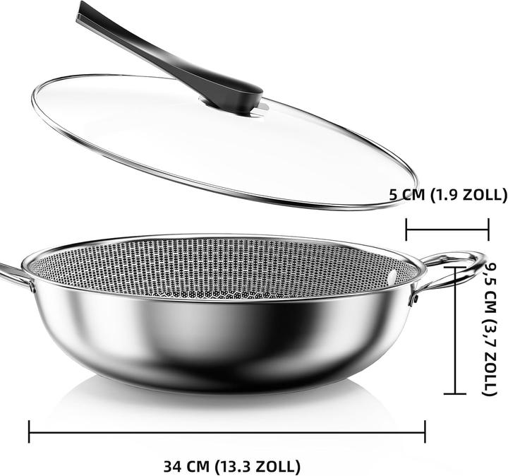 Immagine prodotto Kiseely Hybrid Wokpfanne mit Deckel, antihaft, induktionsfest (34 cm, Wok, Acciaio inossidabile)