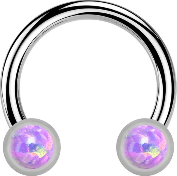 Actual product image Star Piercing Micro Threadless Circular Barbell silber mit zwei Zylindern silber front Opal violett (without brass, Titanium G23)