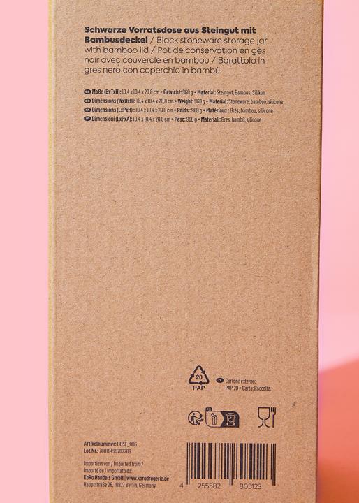 Image du produit KoRo Boîte à provisions noire en faïence avec couvercle en bambou 1180 ml (1.18 l)