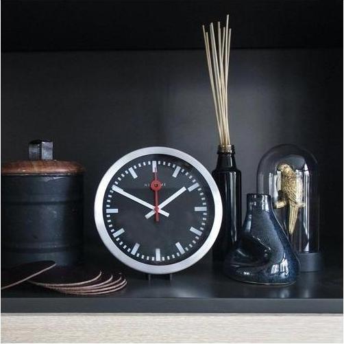 Produktbild Nextime 3998STZW - Wand-/Tischuhr "Station Stripe", Aluminium, Schwarz, Ø 19 cm (19 cm)