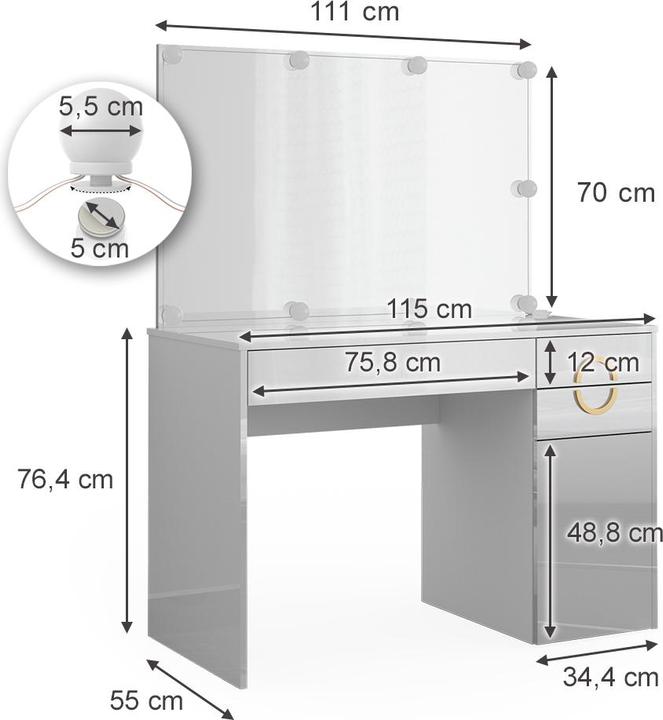 Produktbild Vicco Adela mit LED Beleuchtung (115 x 55 x 76.5 cm)