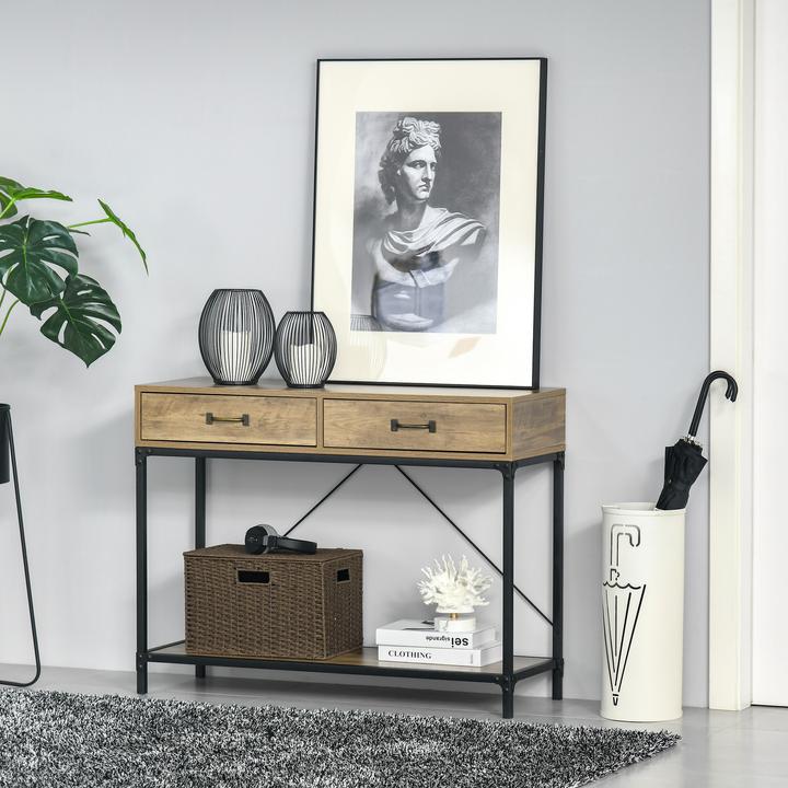 Image du produit Homcom Table console avec 2 tiroirs (100 x 35 x 76.5 cm)