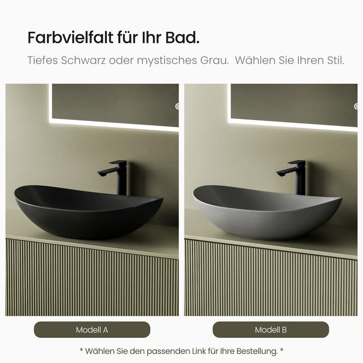 Produktbild Emke Aufsatzwaschbecken 615 x 360 x 155 mm, Oval, Keramik, Aufsatzmontage, Mattschwarz (360 mm, 615 mm)